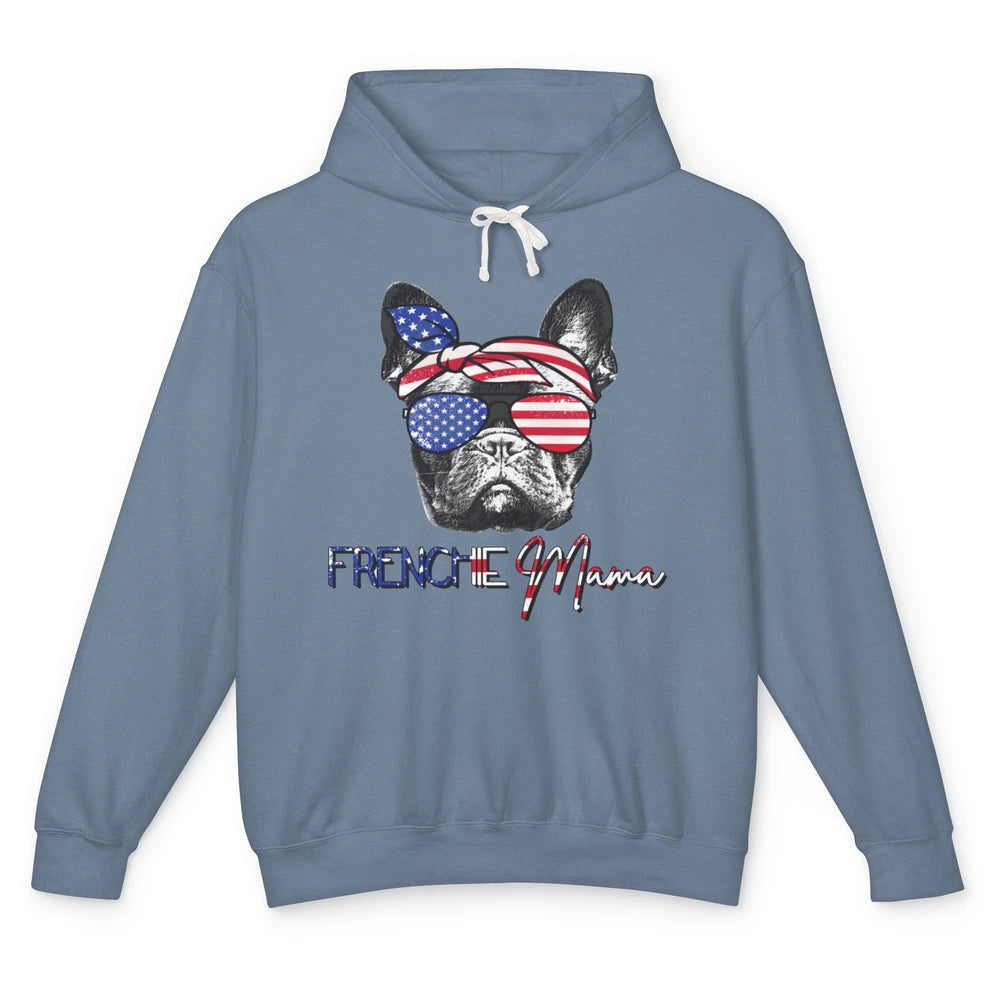 French Bulldog US Flag Glasses July 4th Patriot Frenchie Mom Unisex Lightweight Hoodie