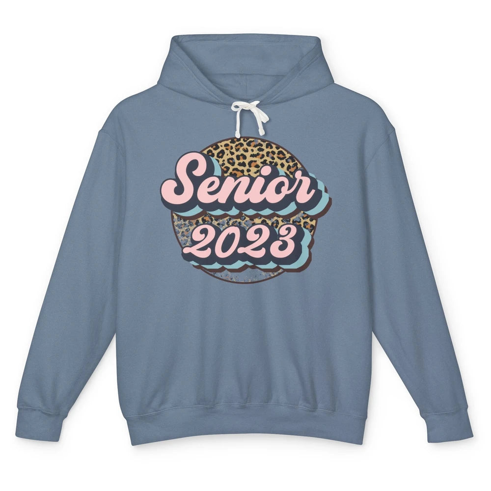 Retro Senior 2023 Leopard Back To School Western Graduation Unisex Lightweight Hoodie