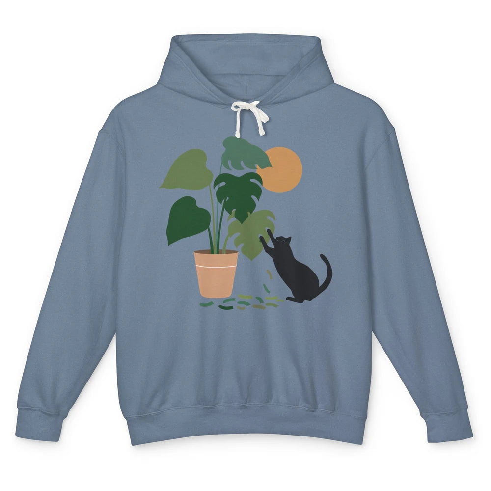 Black Cat And Plant The Making Of Monstera Garden Cat Lovers Unisex Lightweight Hoodie