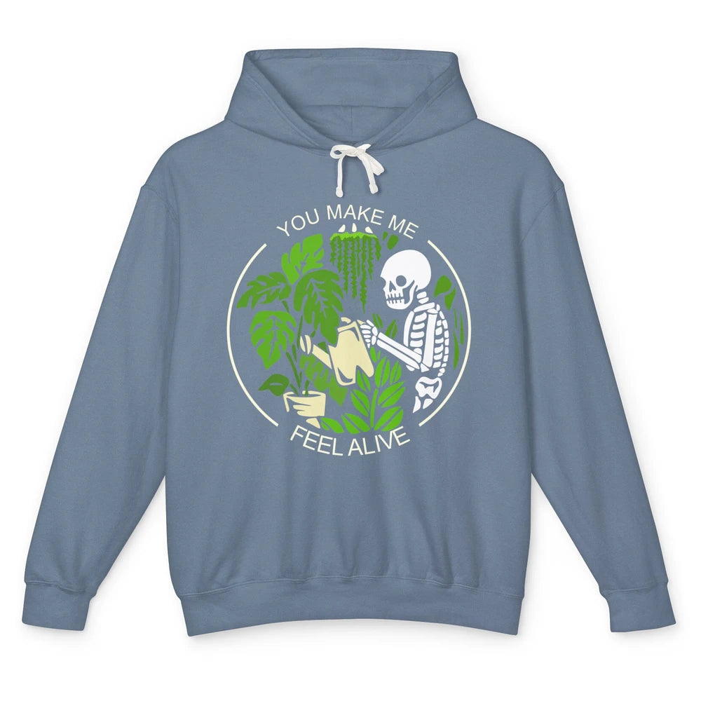 Funny Skeleton Gardening Makes Me Feel Alive Plant Lovers Unisex Lightweight Hoodie