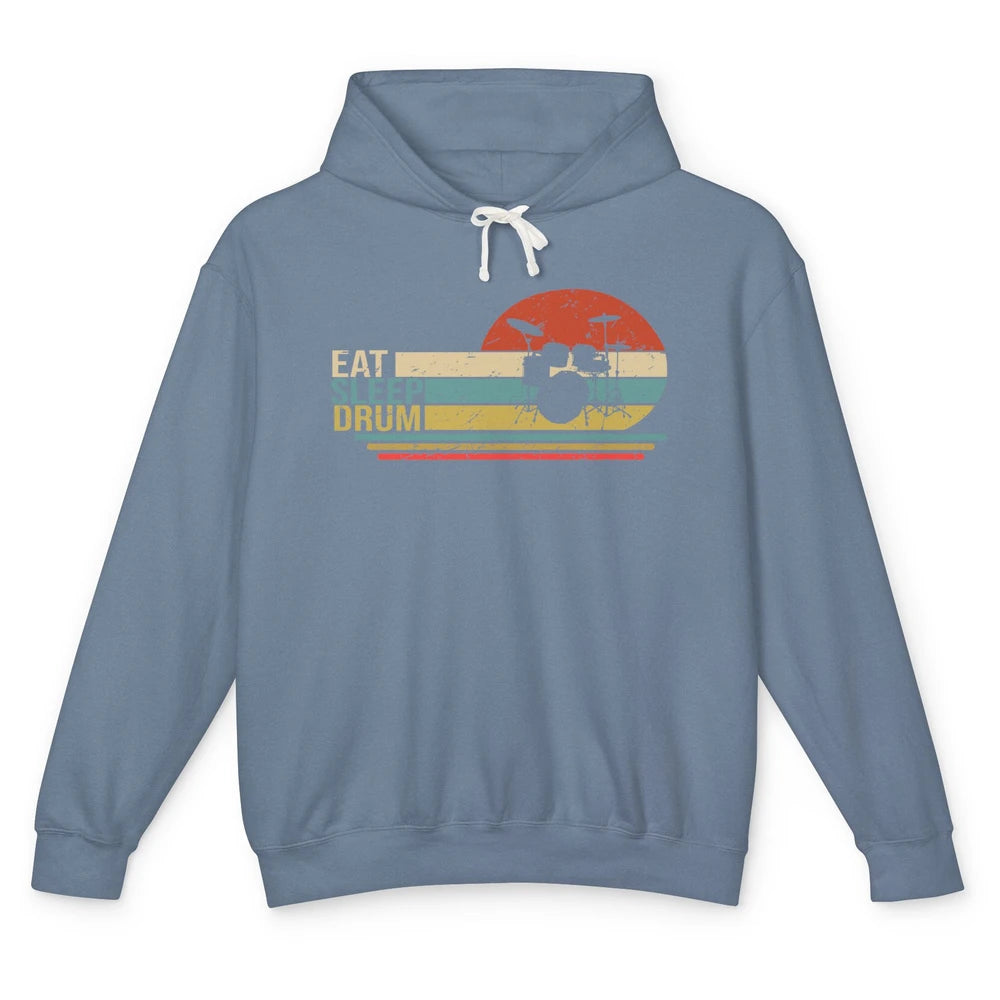 Vintage Drummer Eat Sleep Drum Musician Drumming Lovers Unisex Lightweight Hoodie