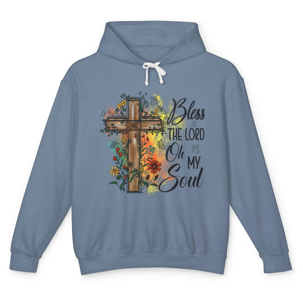 Christian Bless The Lord Oh My Soul Bible Verse Jesus Christ Flower Cross Church Unisex Lightweight Hoodie