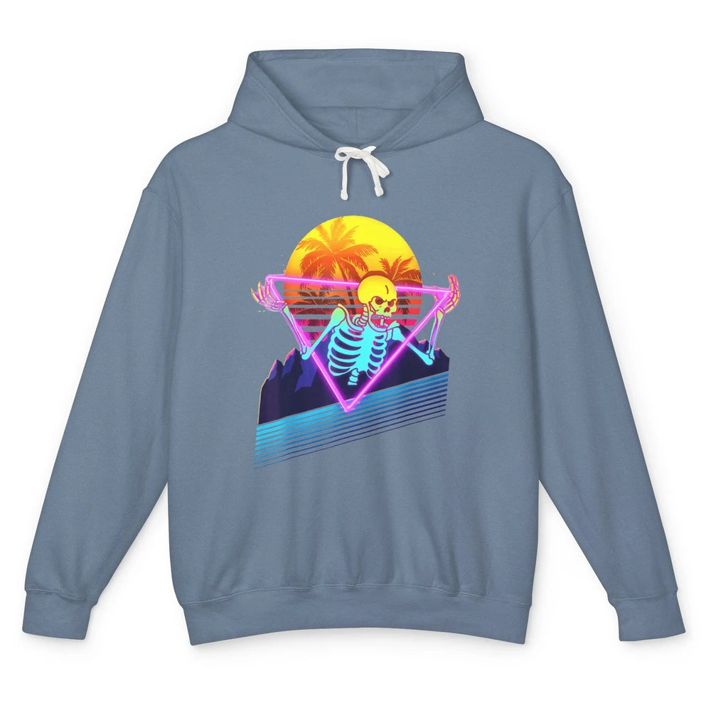 Funny Skeleton Meme Retro 80s Vaporwave Skull Goth Beach Unisex Lightweight Hoodie