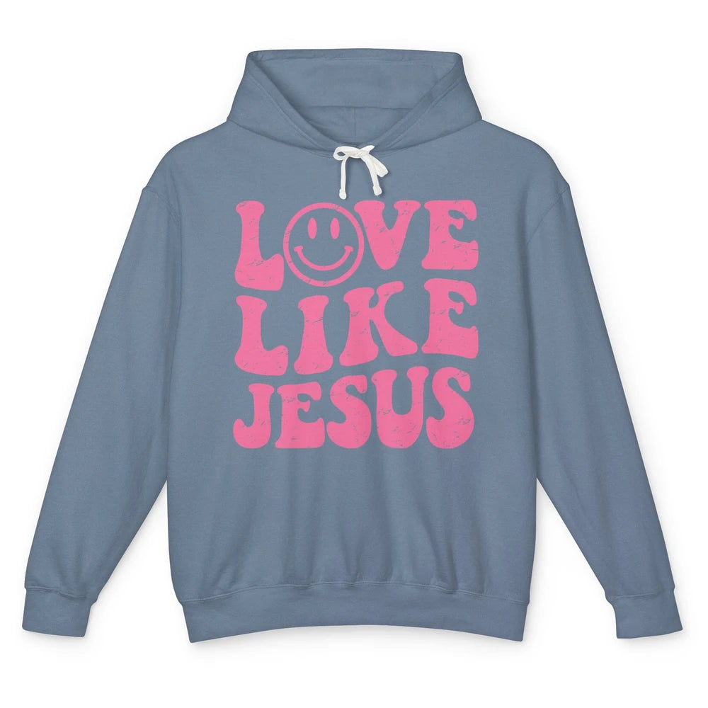 Groovy Love Like Jesus Smiling Face Christian Religious Unisex Lightweight Hoodie