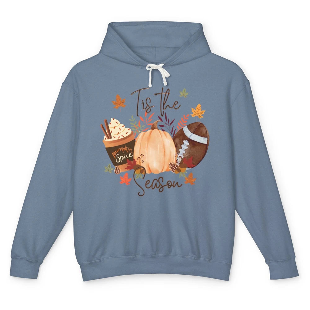 Football Pumpkin Spice Tis The Season Fall Leaves Autumn Unisex Lightweight Hoodie