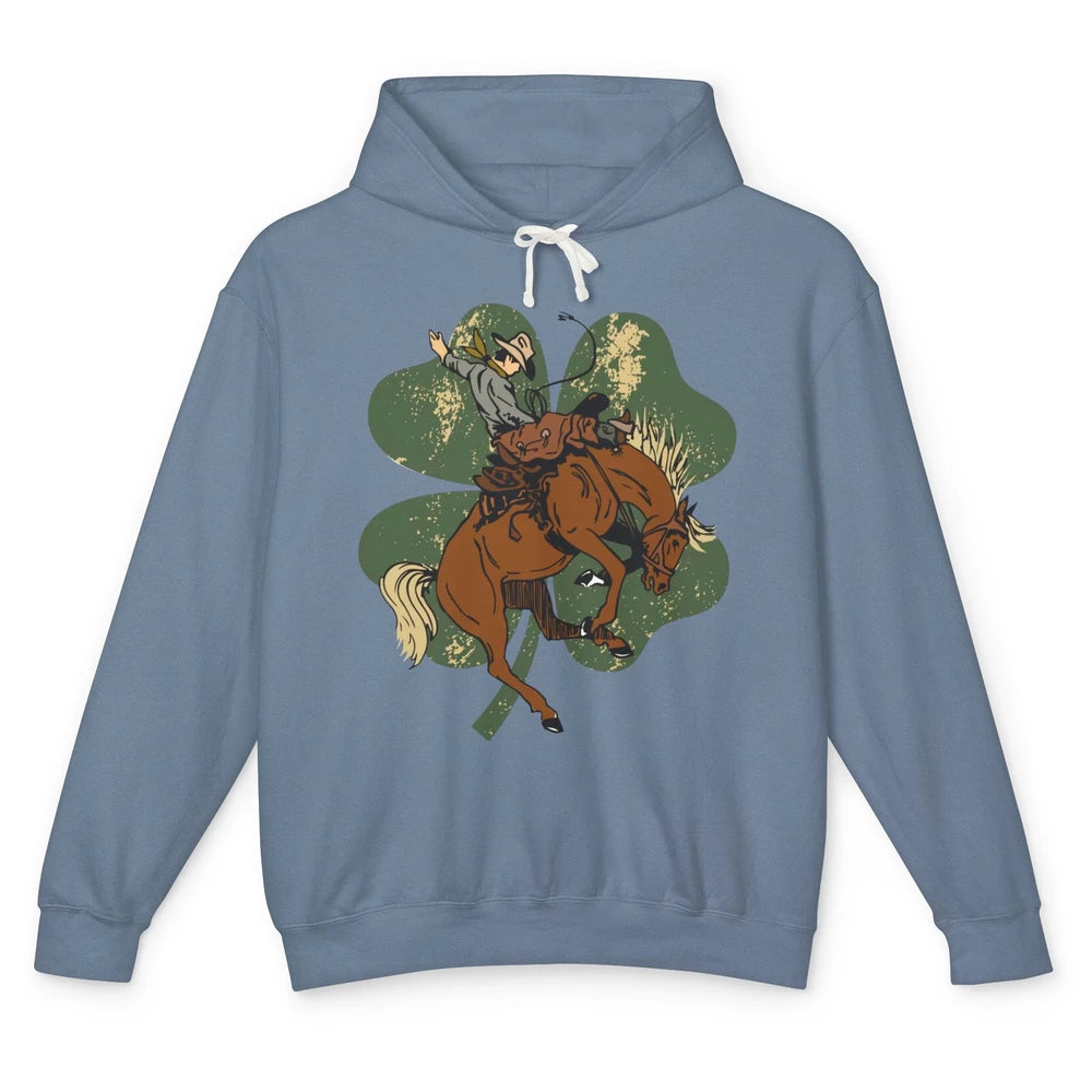 Cowboy Bronc Horsing Shamrocks St. Patricks Day Western Unisex Lightweight Hoodie