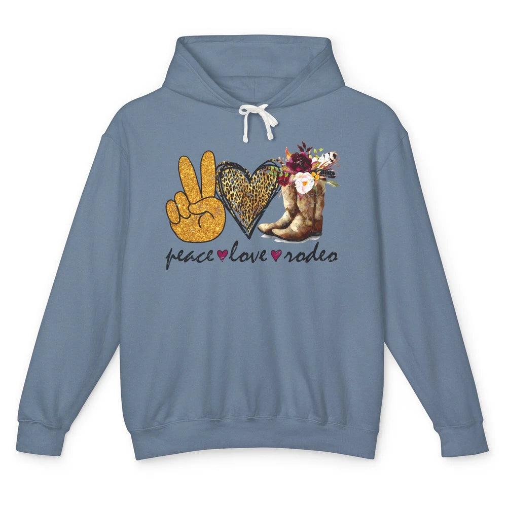 Retro Peace Love Rodeo Cowboy Boots Western Country Cowgirl Unisex Lightweight Hoodie