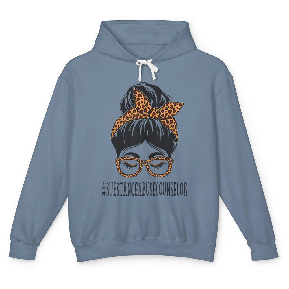 Substance Abuse Counselor Mom Leopard Messy Bun Hair Woman Unisex Lightweight Hoodie