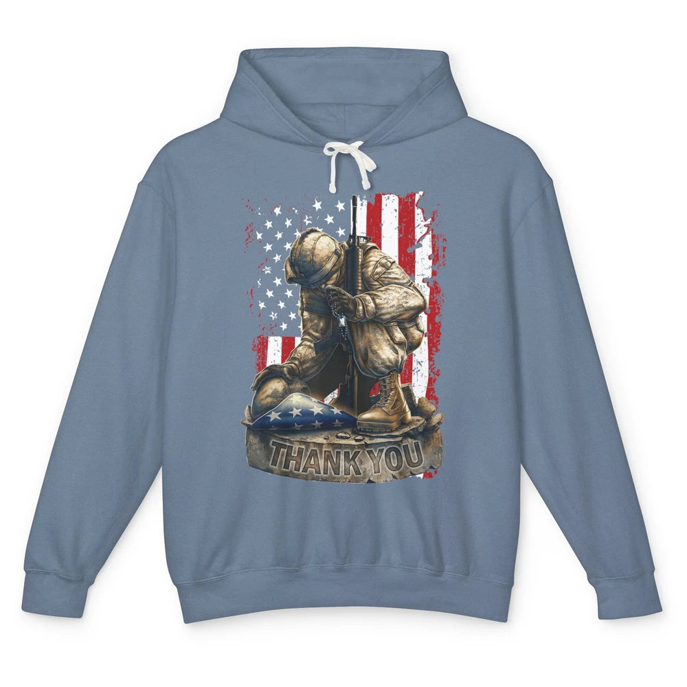 Vintage US Flag Veteran Thank You Military Boot Memorial Day Unisex Lightweight Hoodie