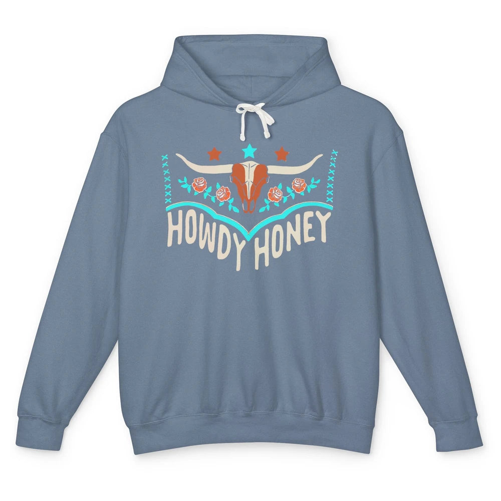 Retro Bull Skull Howdy Honey Western Country Cowboy Gift Unisex Lightweight Hoodie