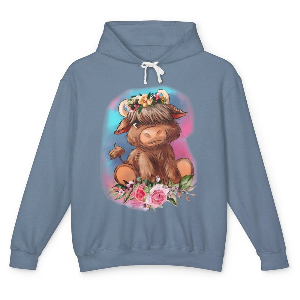 Floral Baby Highland Cow Farm Animals Western Country Unisex Lightweight Hoodie