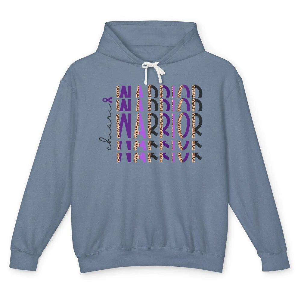 Chiari Warrior Leopard Purple Ribbon Chiari Awareness Month Unisex Lightweight Hoodie