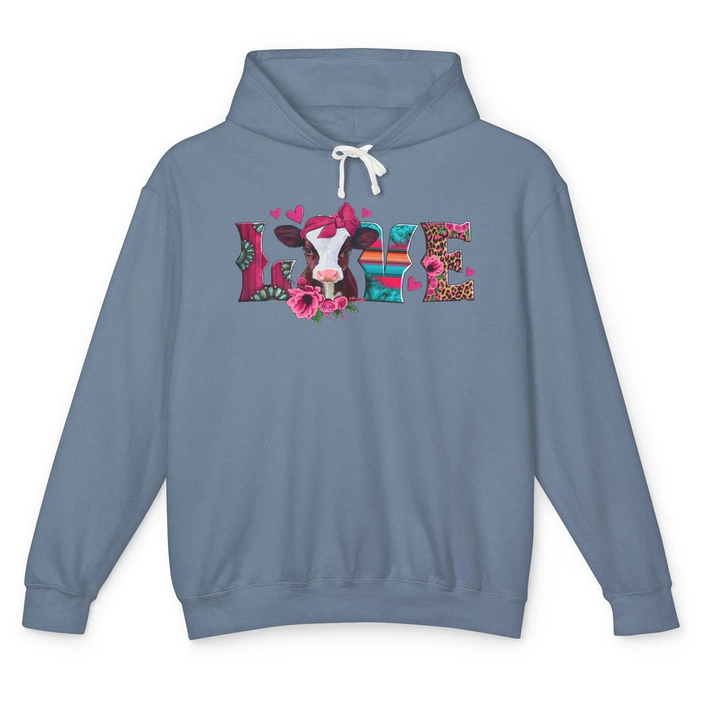 Pink Leopard Love Baby Calf Western Valentines Farm Animals Unisex Lightweight Hoodie