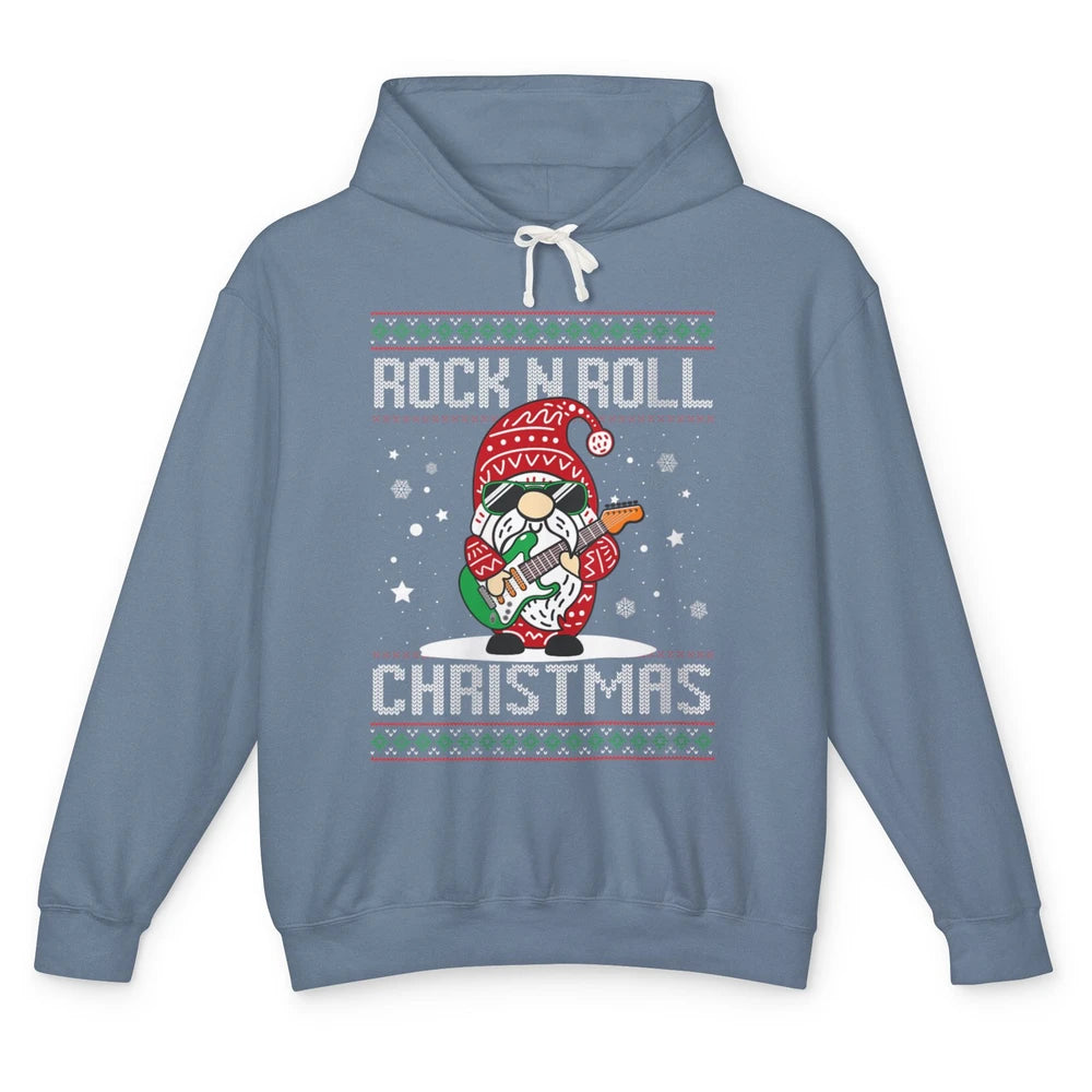 Guitarist Santa Gnome Guitar Rock N Roll Xmas Ugly Christmas Unisex Lightweight Hoodie