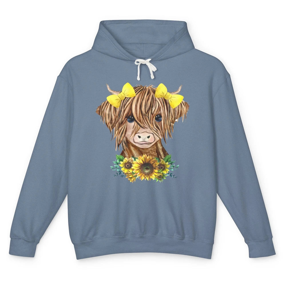 Baby Highland Cow Sunflower Western Country Heifer Cattles Unisex Lightweight Hoodie