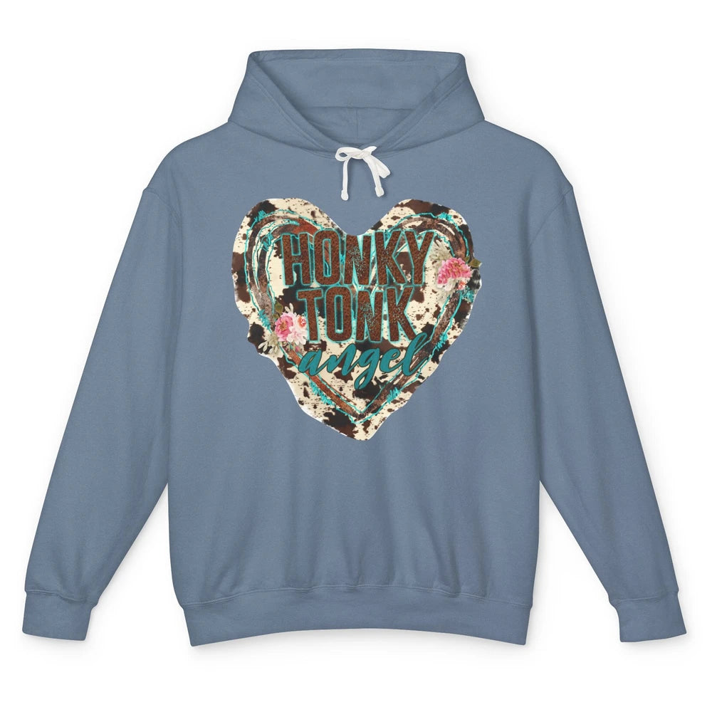 Floral Cowhide Honky Tonk Angel Western Country Cowgirl Unisex Lightweight Hoodie