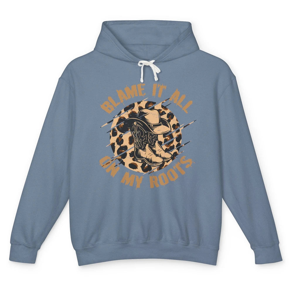 Retro Leopard Cowboy Boots Blame It On My Roots Western Girl Unisex Lightweight Hoodie