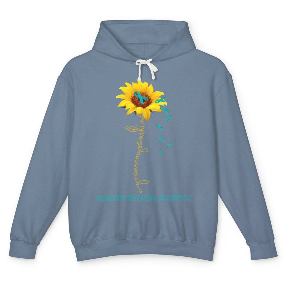 Addiction Recovery Awareness Teal Ribbon Sunflower Unisex Lightweight Hoodie