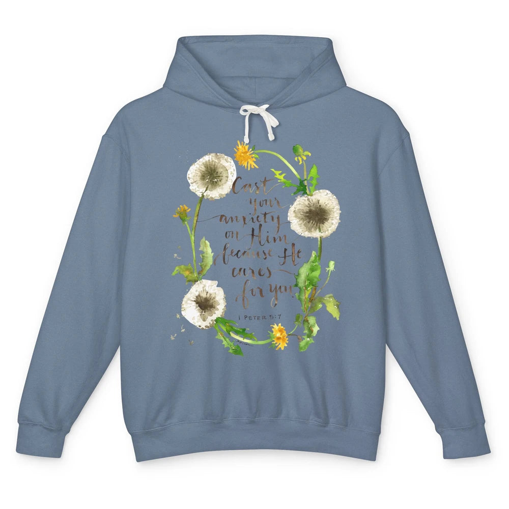 Floral Christian Faith Cast Your Anxiety On Him Bible Verse Unisex Lightweight Hoodie