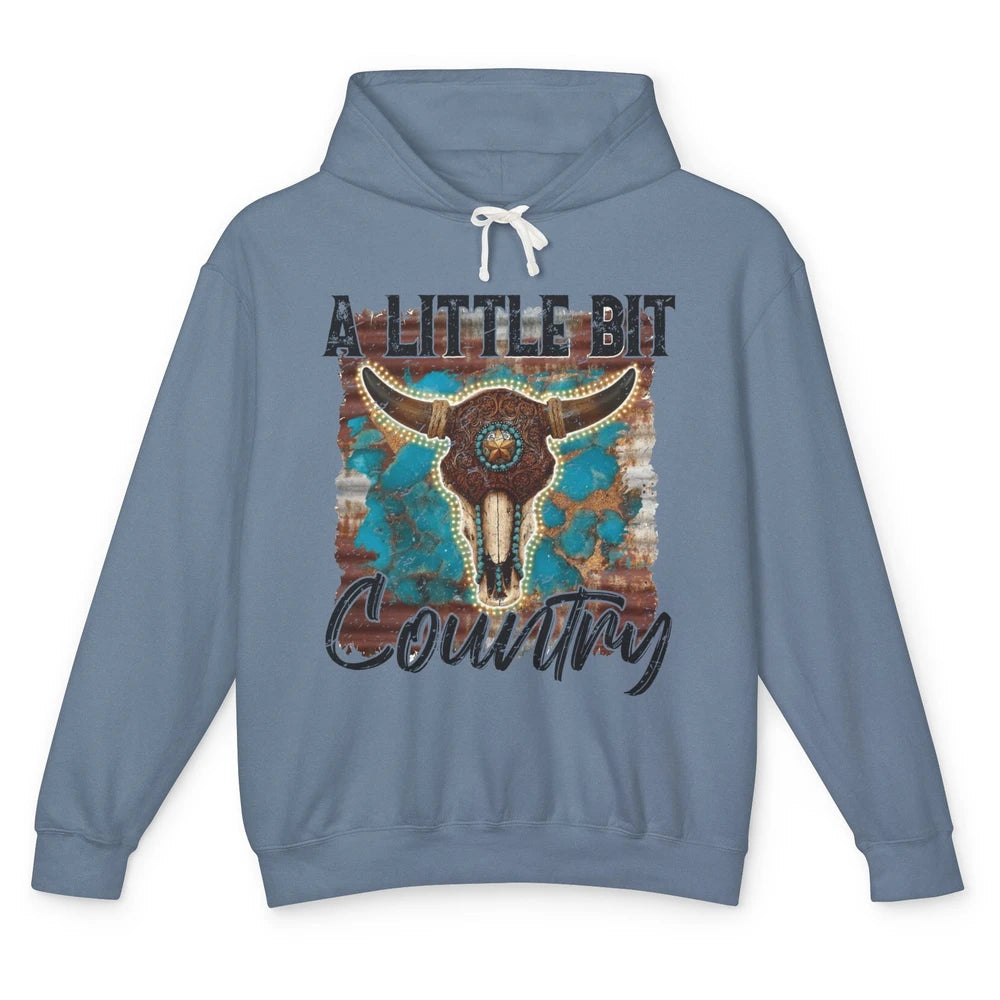 Retro Turquoise Bull Skull A Little Bit Country Western Girl Unisex Lightweight Hoodie