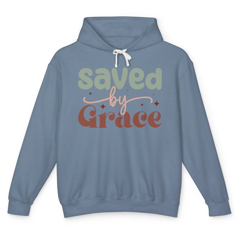 Boho Saved By Grace Jesus Christian Bible Verse Aesthetic Unisex Lightweight Hoodie