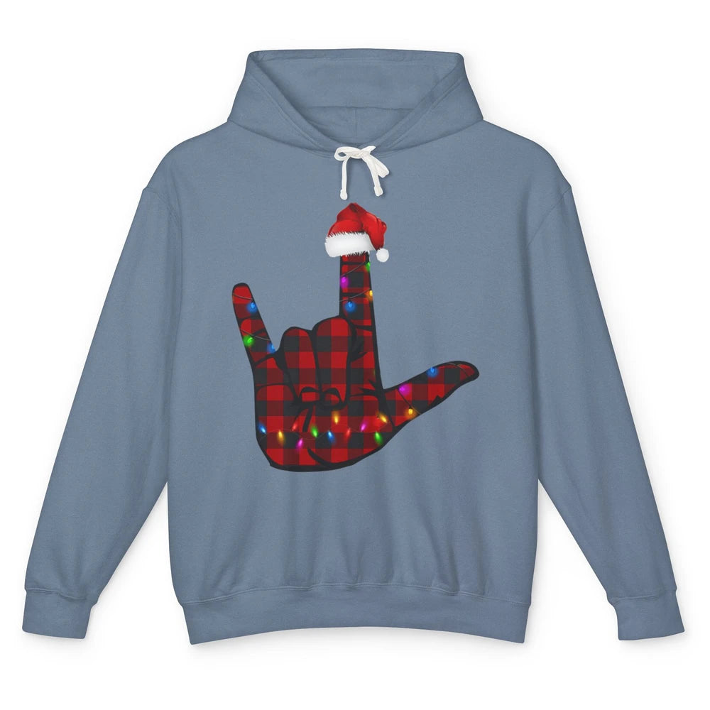 Merry Christmas Hand Sign Language Deaf Xmas Santa Hat ASL Unisex Lightweight Hoodie