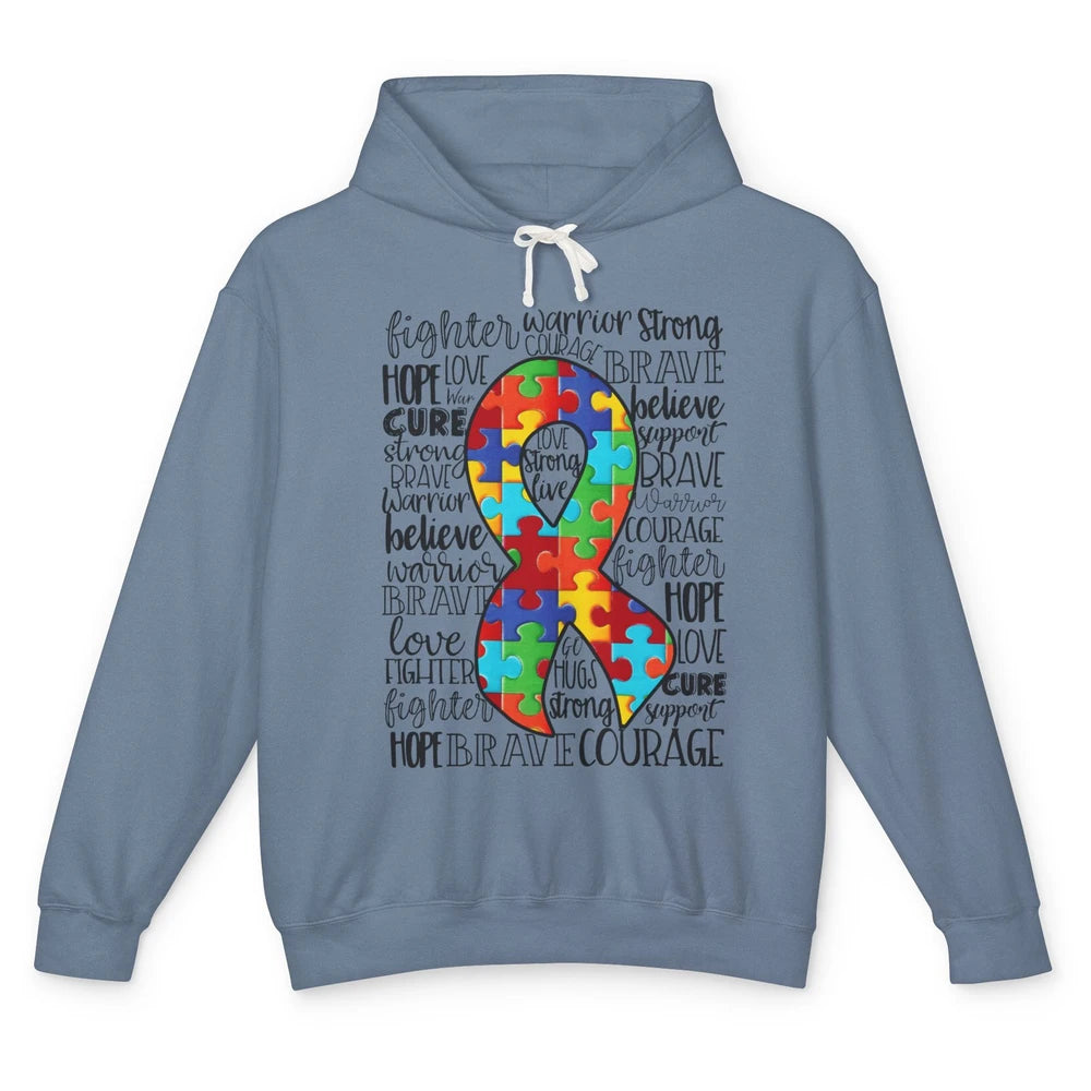 Autism Awareness Puzzles Ribbon Strong Brave Autism Support Unisex Lightweight Hoodie