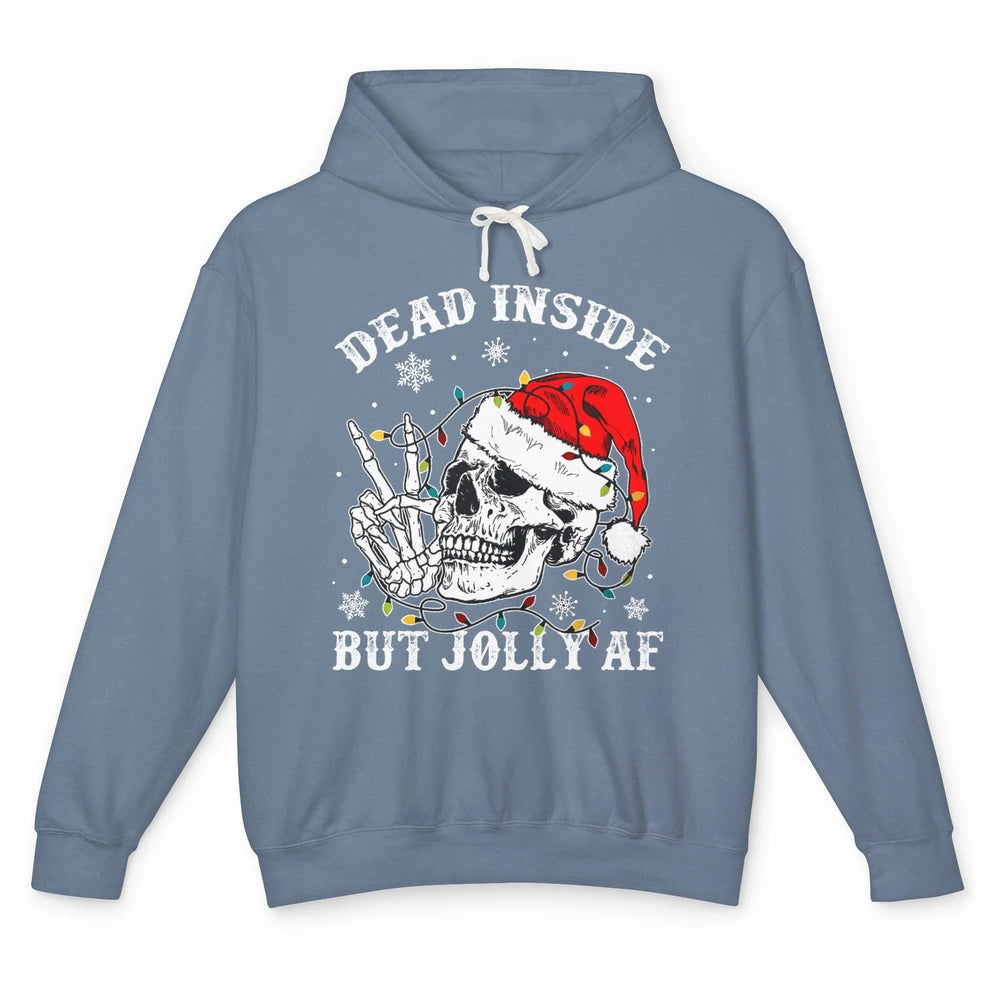 Skeleton Christmas Dead Inside But Jolly AF Merry Christmas Unisex Lightweight Hoodie