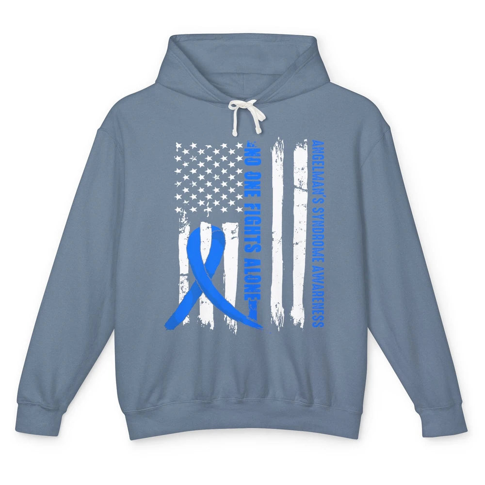 US Flag Angelman's Syndrome Blue Ribbon No One Fight Alone Unisex Lightweight Hoodie