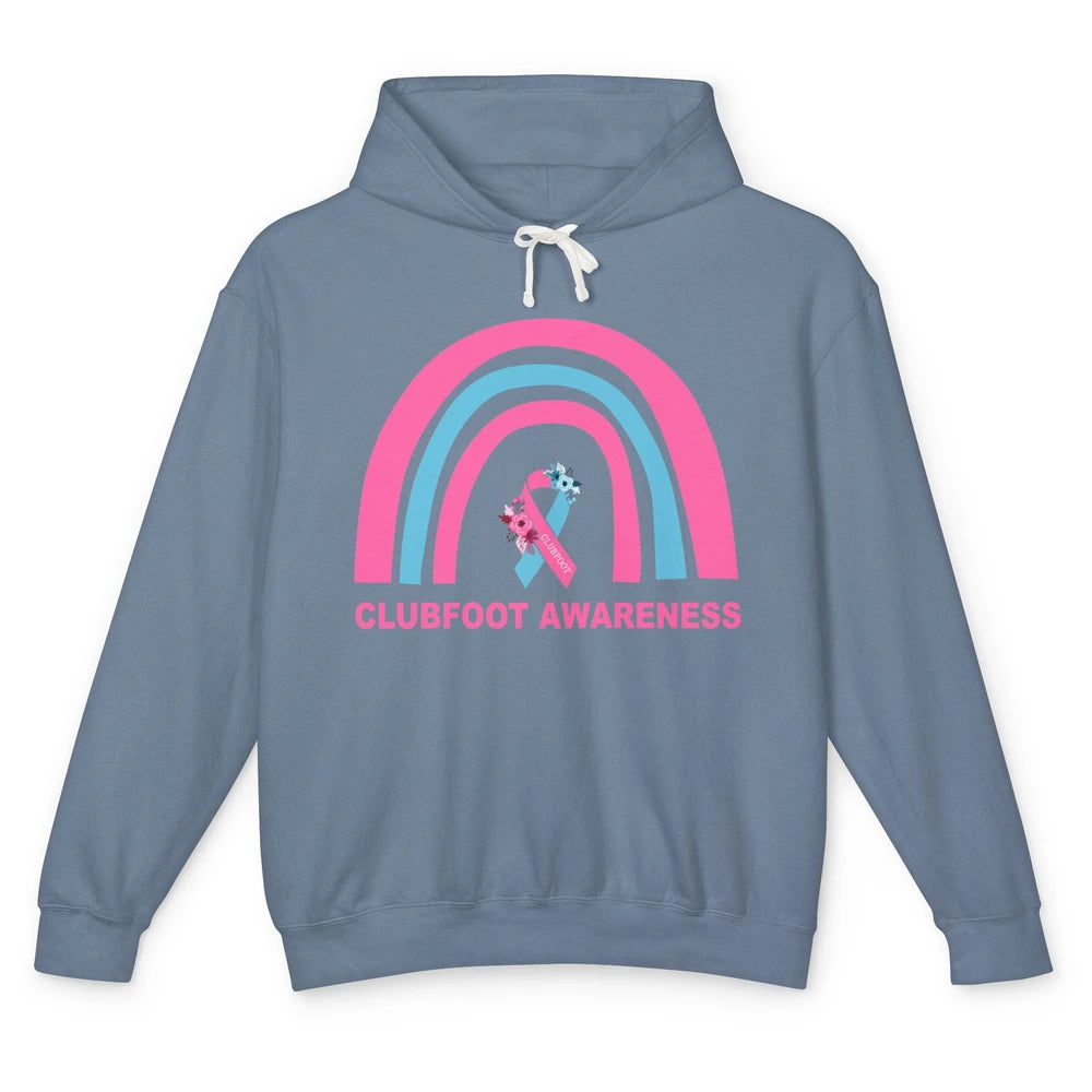 Clubfoot Awareness Support Pink Blue Ribbon Rainbow Unisex Lightweight Hoodie