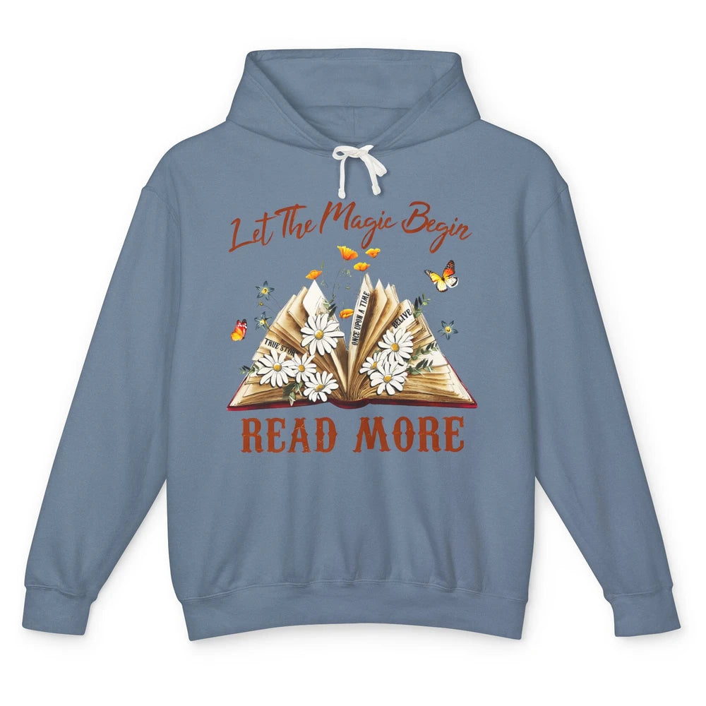 Aesthetic Read More Daisy Flowers Library Bookworm Butterfly Unisex Lightweight Hoodie