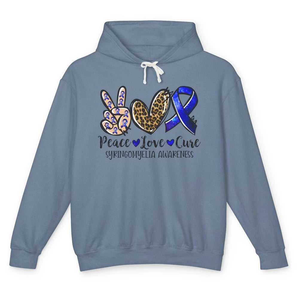 Syringomyelia Awareness Blue Ribbon Peace Love Cure Unisex Lightweight Hoodie