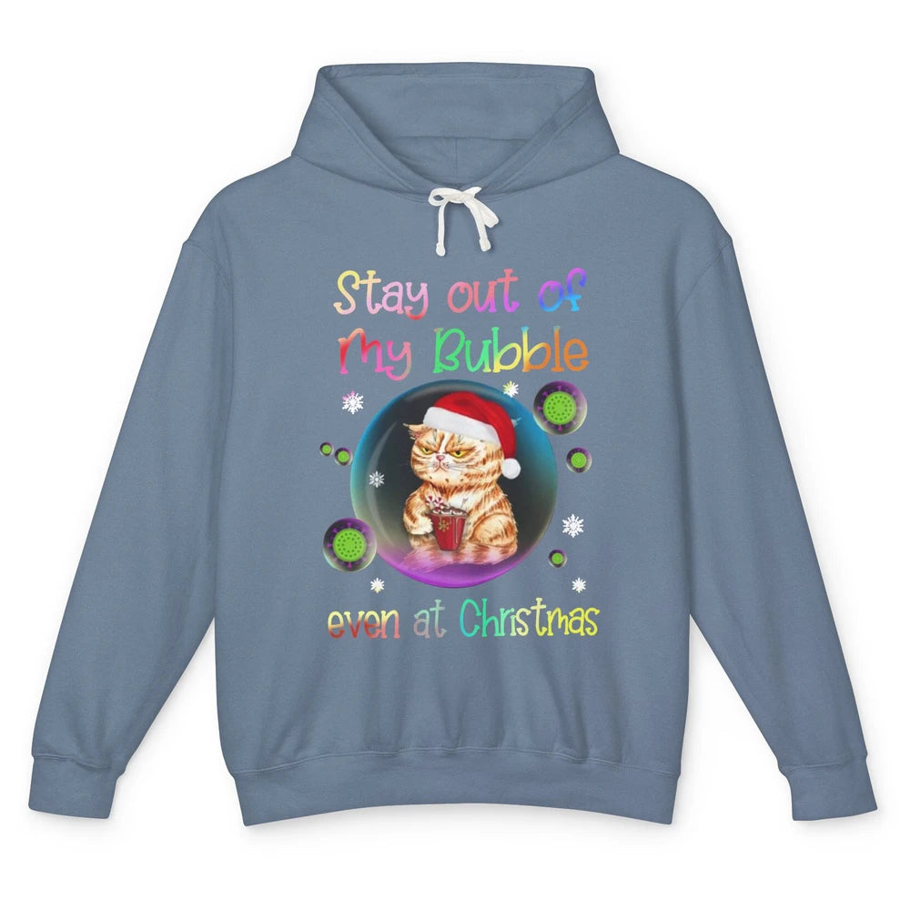 Funny Santa Cat Stay Out Of My Bubble Even At Christmas Unisex Lightweight Hoodie