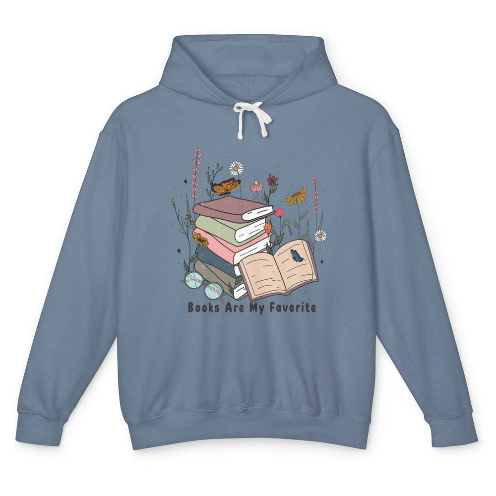 Vintage Books Are My Favorite Floral Bookish Reading Retro Unisex Lightweight Hoodie