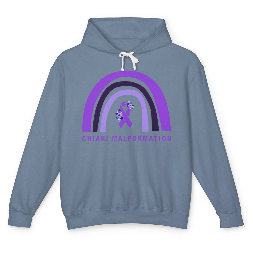 Chiari Malformation Awareness Floral Purple Ribbon Rainbow Unisex Lightweight Hoodie