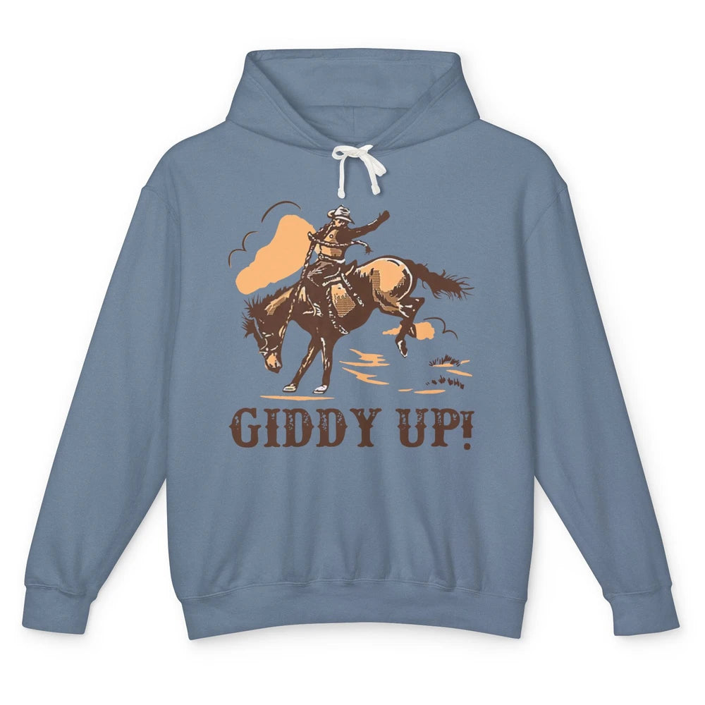 Retro Cowboy Rodeo Giddy Up Hold Your Horses Western Country Unisex Lightweight Hoodie