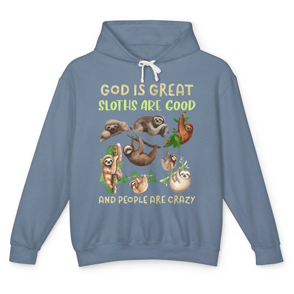 Funny God Great Sloths Are Good Jesus Christian Faith Bible Unisex Lightweight Hoodie