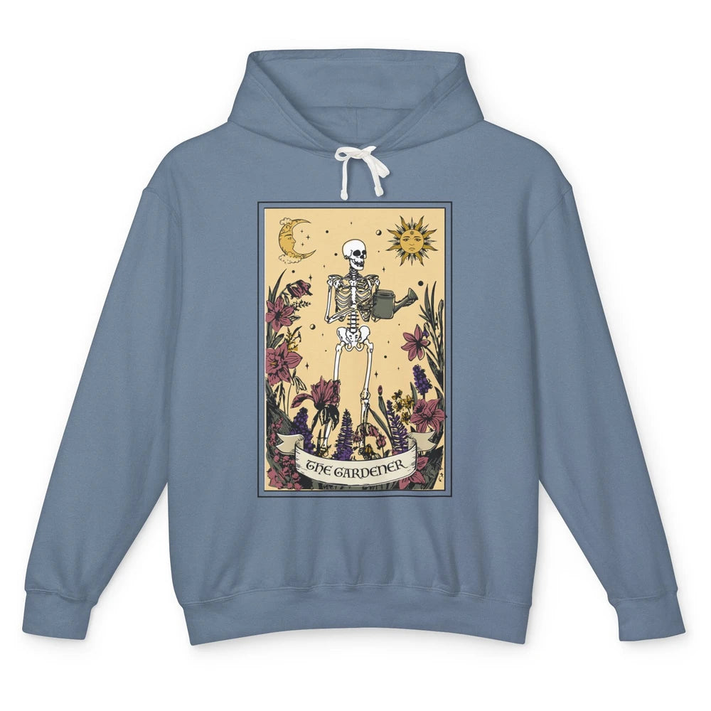 Retro Skeleton The Gardener Tarot Card Plant Lady Halloween Unisex Lightweight Hoodie