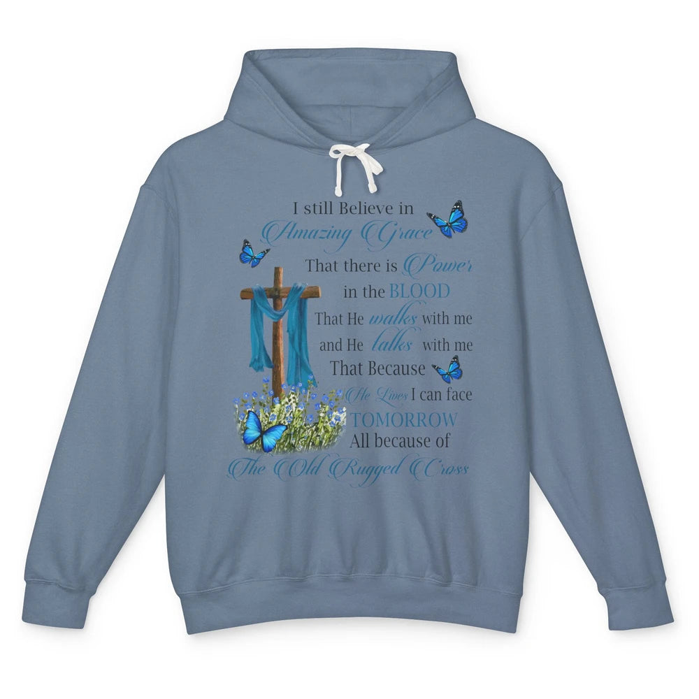 Jesus Cross Butterfly Believe In Amazing Grace Christian Unisex Lightweight Hoodie