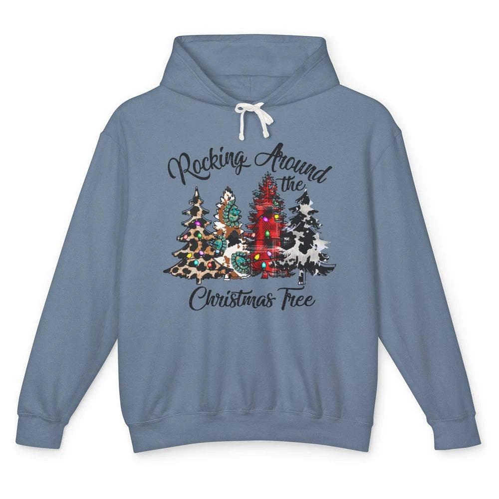 Leopard Christmas Tree Rocking Around Christmas Tree Western Unisex Lightweight Hoodie