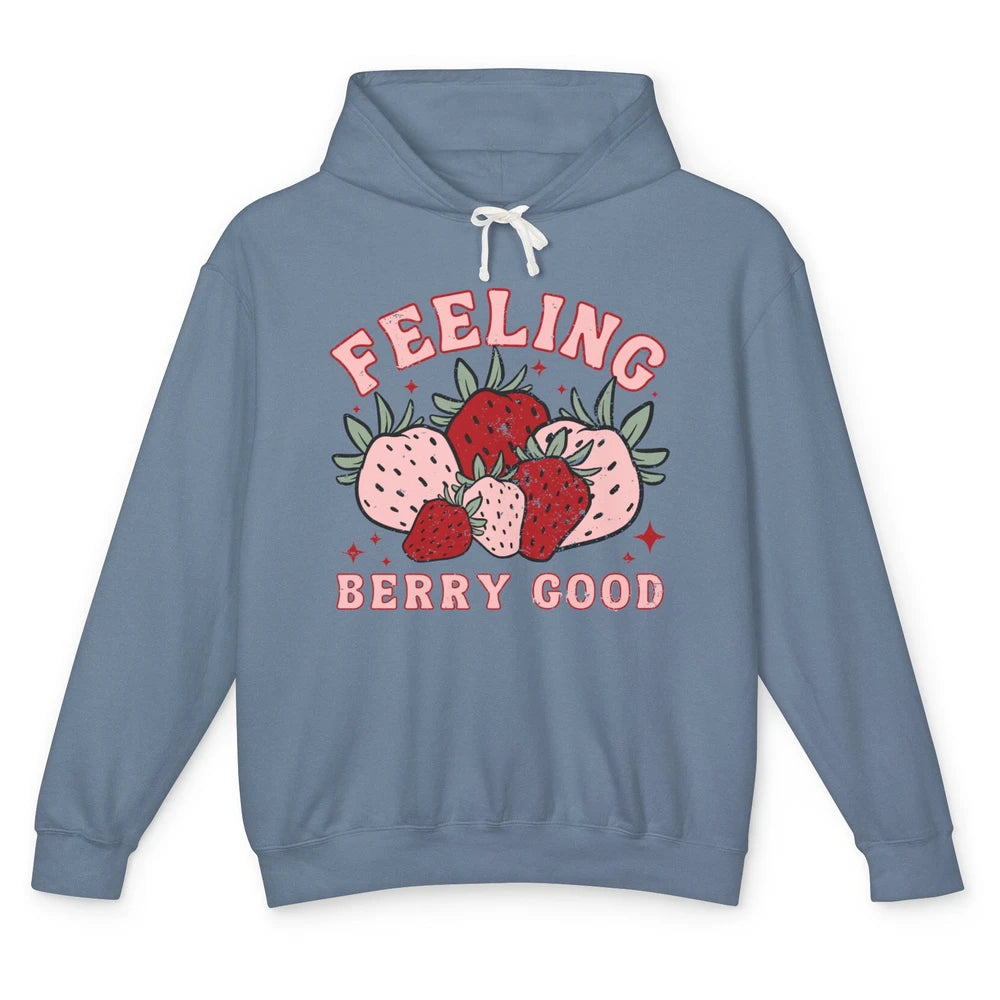 Retro Strawberry Feeling Berry Good Positive Mind Happy Life Unisex Lightweight Hoodie