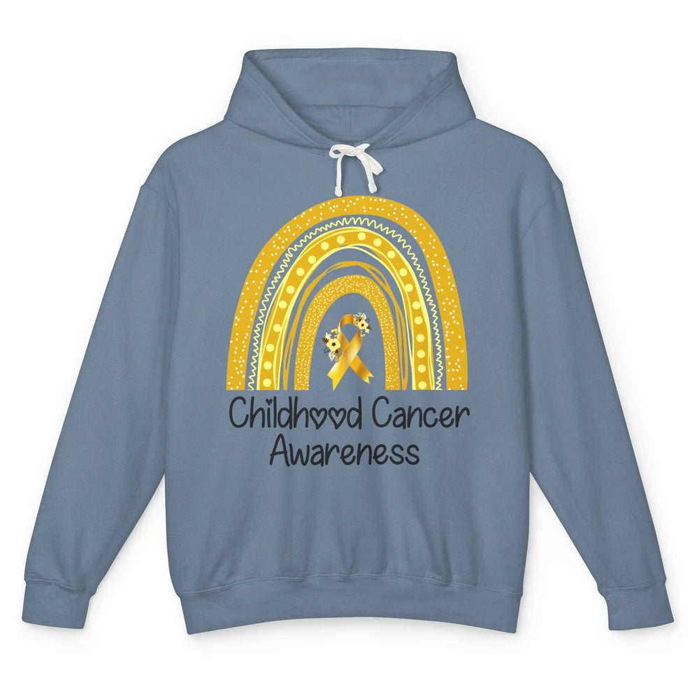 Childhood Cancer Awareness Support Rainbow Gold Ribbon Gift Unisex Lightweight Hoodie