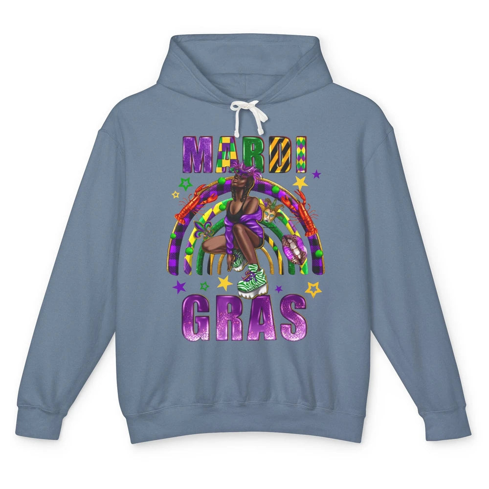 Mardi Gras Afro Woman Fat Tuesday New Orleans Carnivals Unisex Lightweight Hoodie