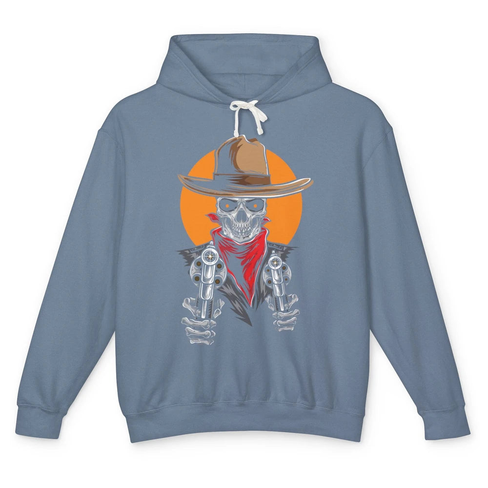 Retro West Wild Cowboy Skull Western Country Rodeo Skeleton Unisex Lightweight Hoodie