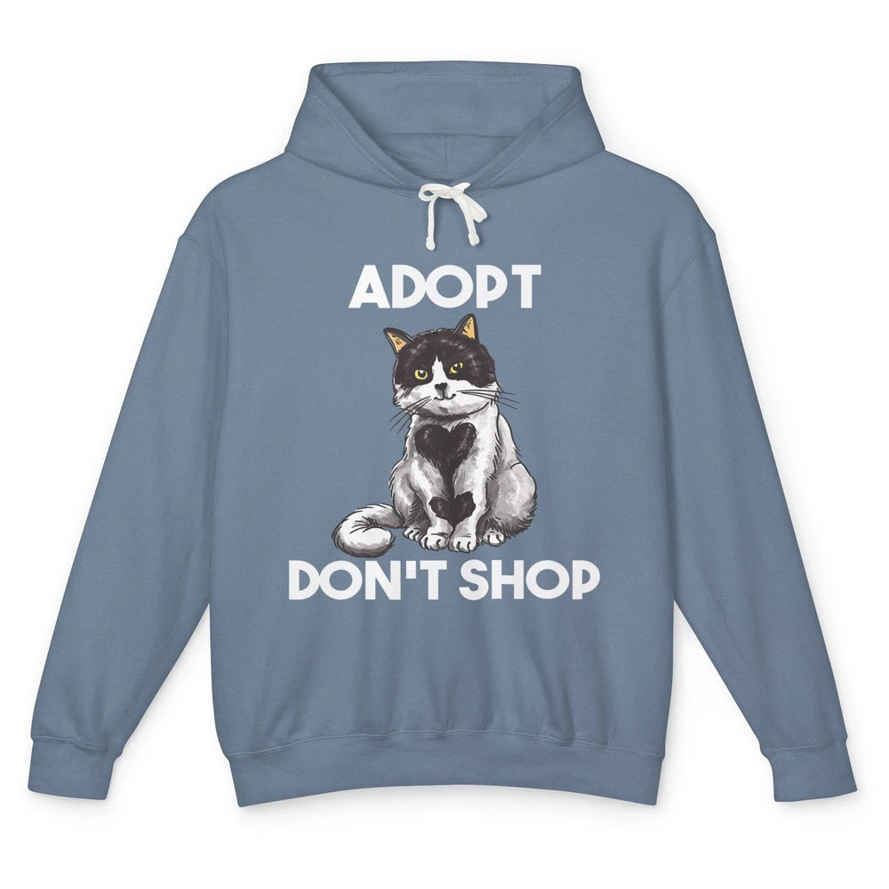 Adopt Dont Shop Black White Cat Rescue Animal Pet Rescuer Unisex Lightweight Hoodie