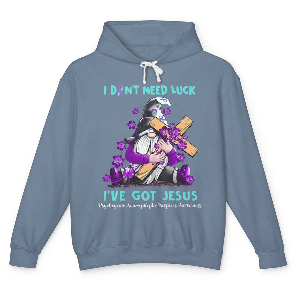 PNES Awareness Gnome I Don't Need Luck I've Got Jesus Faith Unisex Lightweight Hoodie