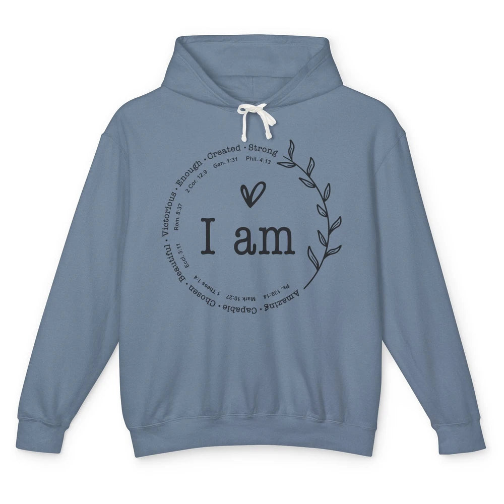 God Says I Am Bible Verse Christian Inspirational Motivation Unisex Lightweight Hoodie