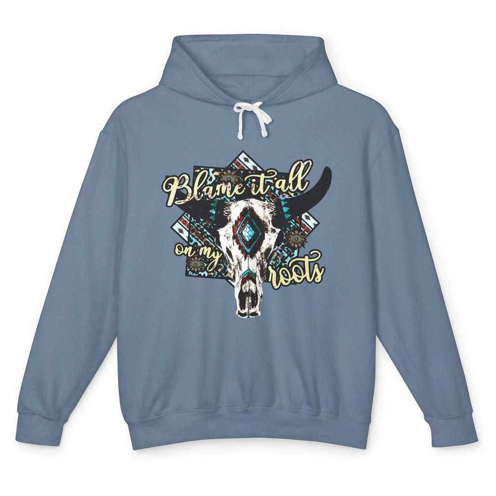 Retro Boot Blame It All On My Root Cow Skull Western Cowboy Unisex Lightweight Hoodie