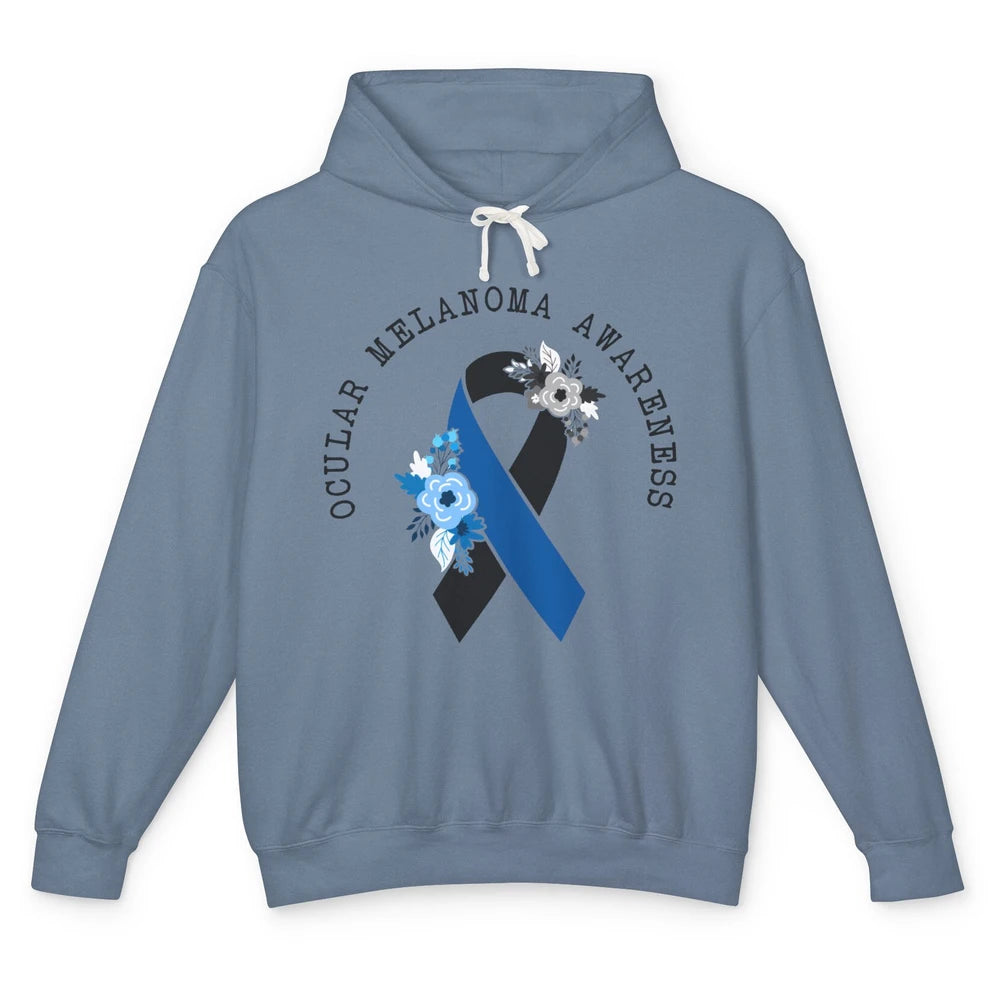 Ocular Melanoma Awareness Floral Black Blue Ribbon Rainbow Unisex Lightweight Hoodie