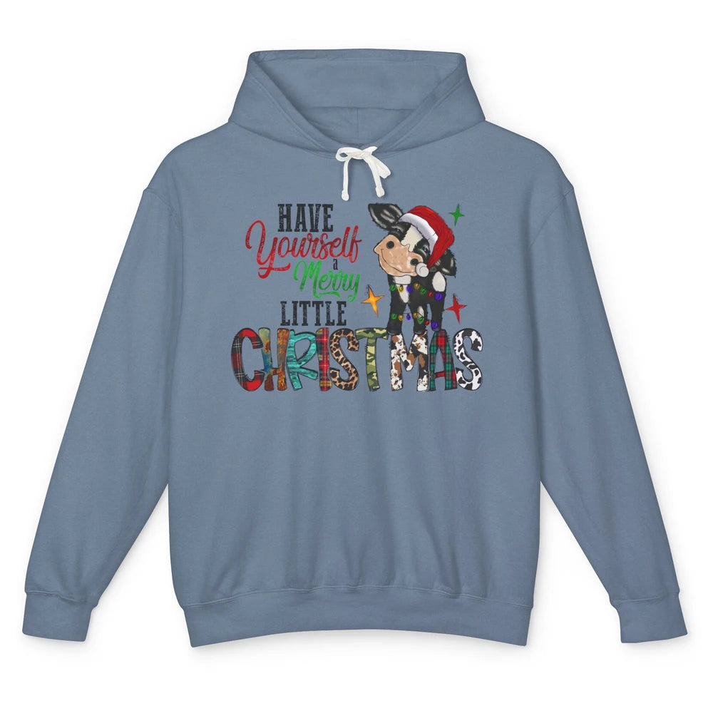 Cow Santa Have Yourself Merry Little Christmas Western Xmas Unisex Lightweight Hoodie